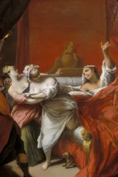 The Gascon Punishes - Painting by Nicolas Vleughels, Illustrating Tale of La Fontaine